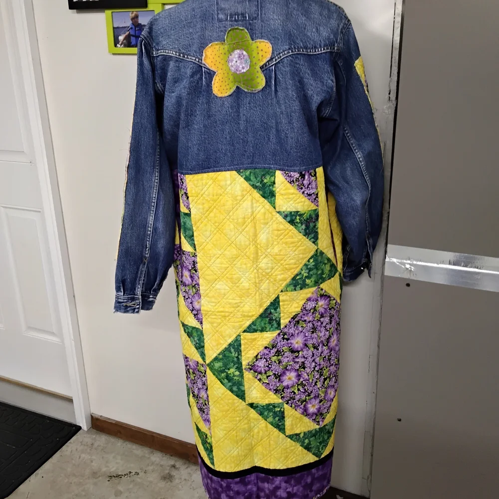 American Eagle Outfitters Patchwork Denim Jacket with Purple and Yellow Accents - Picture 8 of 8